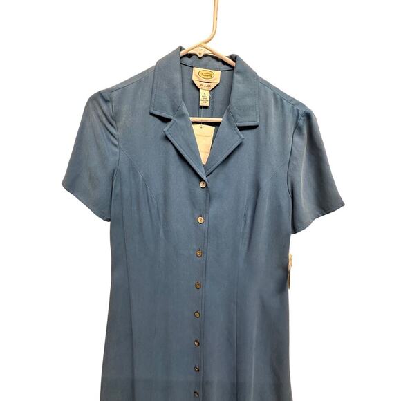 Talbots 100% Silk Shirt Dress Blue Button Front Size 4 NWT - Picture 2 of 10